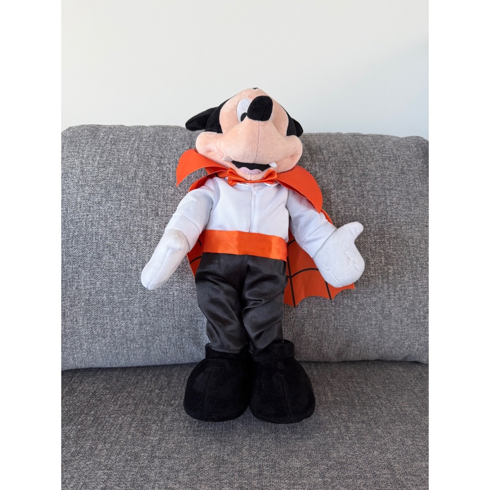 Disney Mickey Mouse Vampire Halloween Plush 18 Inch‎ Orange Black Cape Costume